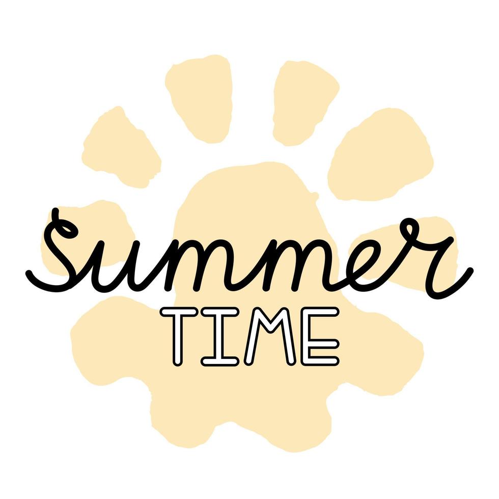 Summer time. Brush strokes with text. Yellow spots background. vector