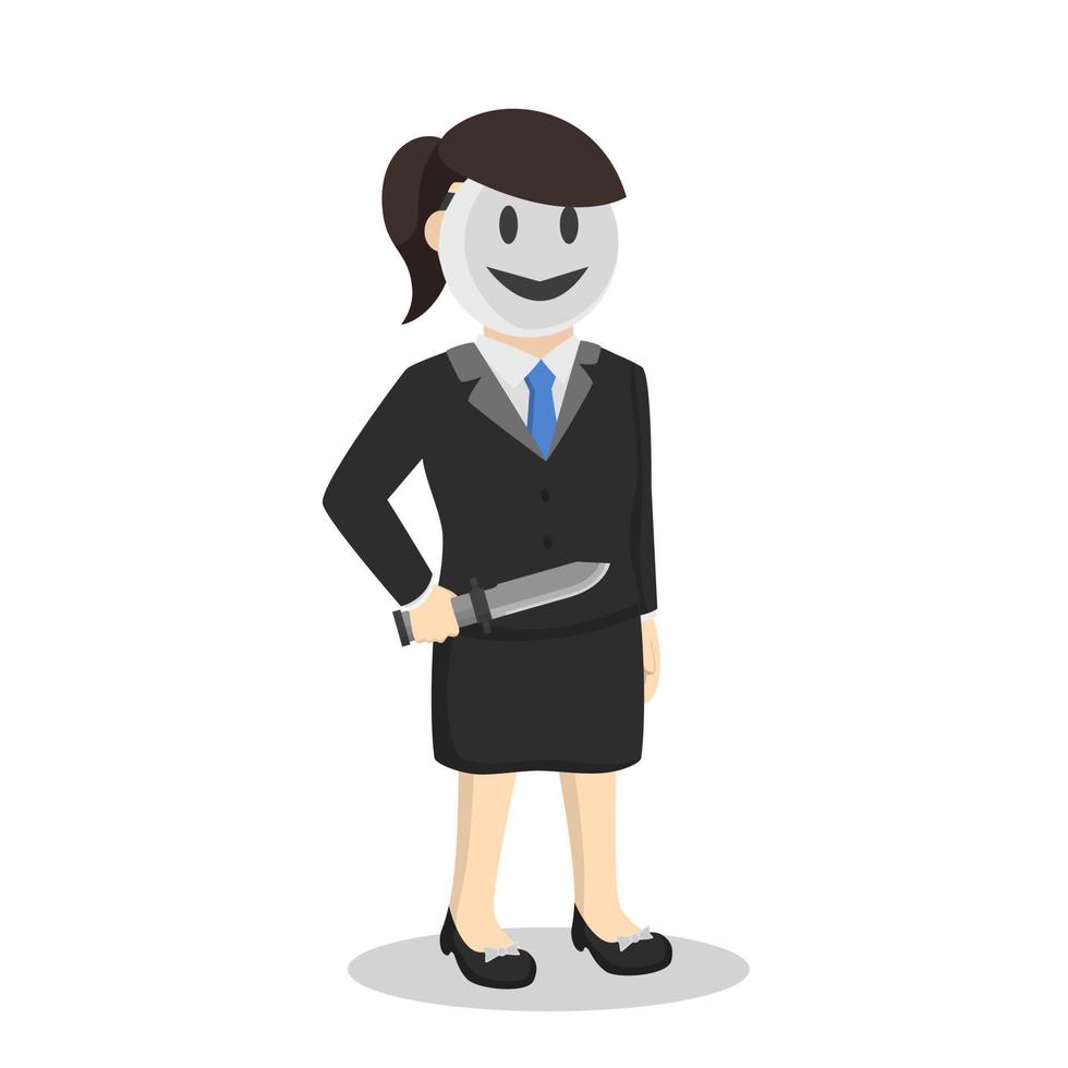 business woman secretary mysterius man hold knife design character on white background vector