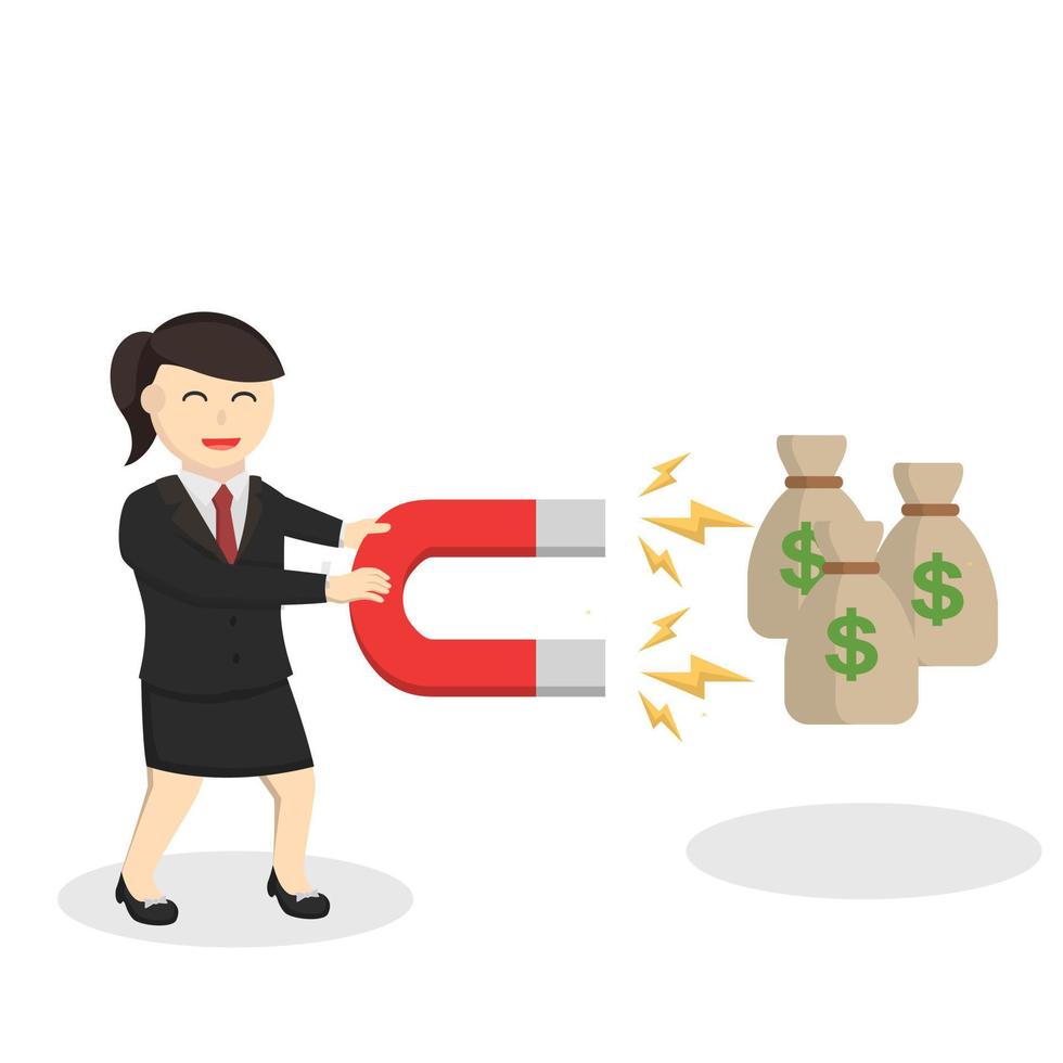 business woman secretary put money by magnet design character on white background vector
