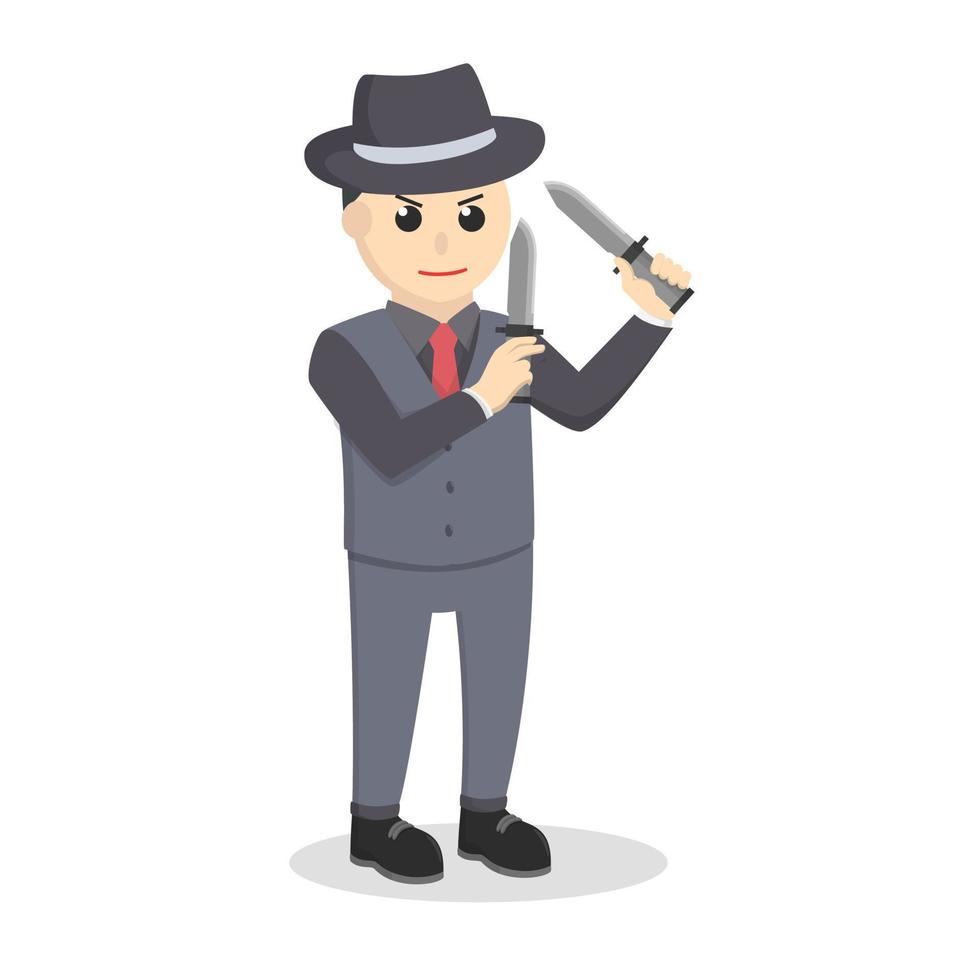 mafia action holding dual knife design character on white background vector