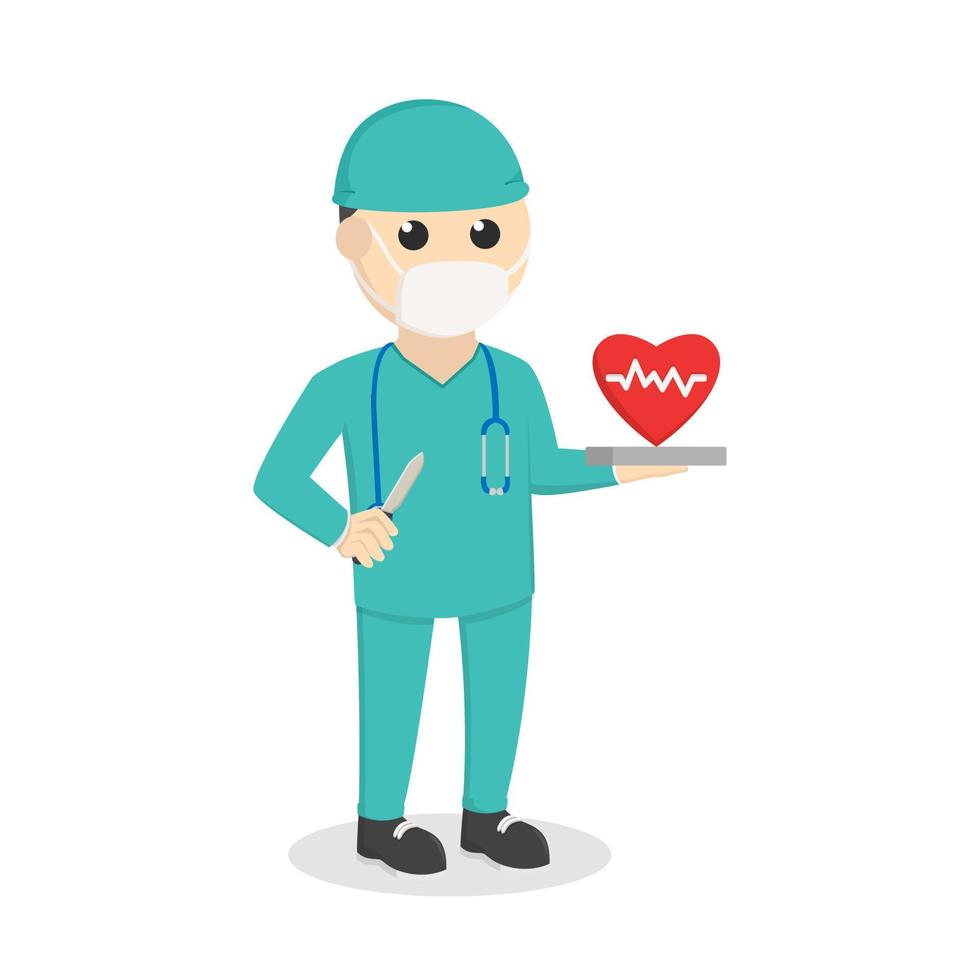 surgeon with cardiac surgery concept design character on white background vector