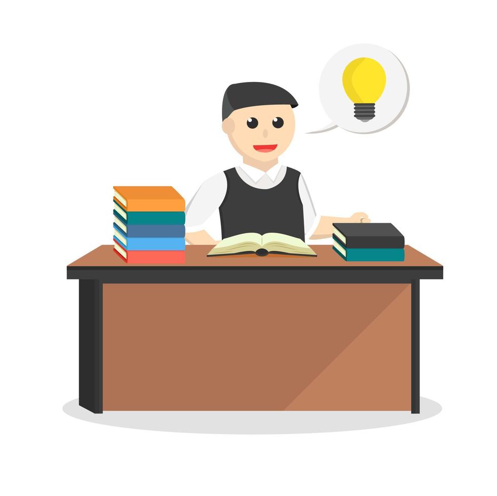 male student got idea while reading a book design character on white background vector