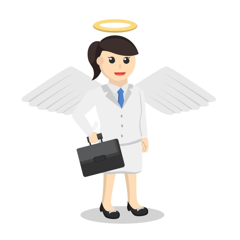 mujer de negocios secretaria ángel sosteniendo el carácter de diseño de maletín sobre fondo blanco vector