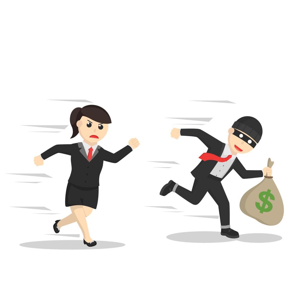 bsuiness woman secretary chasing a thief design character on white background vector