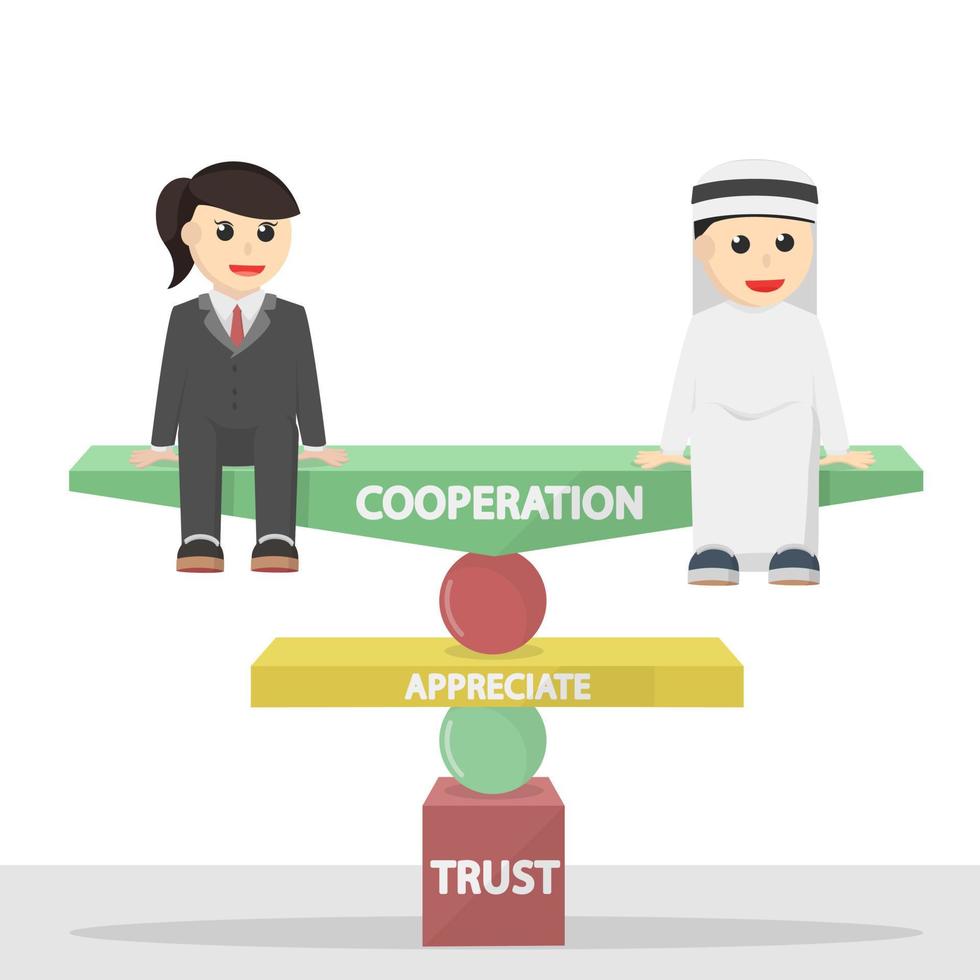 equilibrio de cooperación de secretaria de mujer de negocios en carácter de diseño de confianza sobre fondo blanco vector
