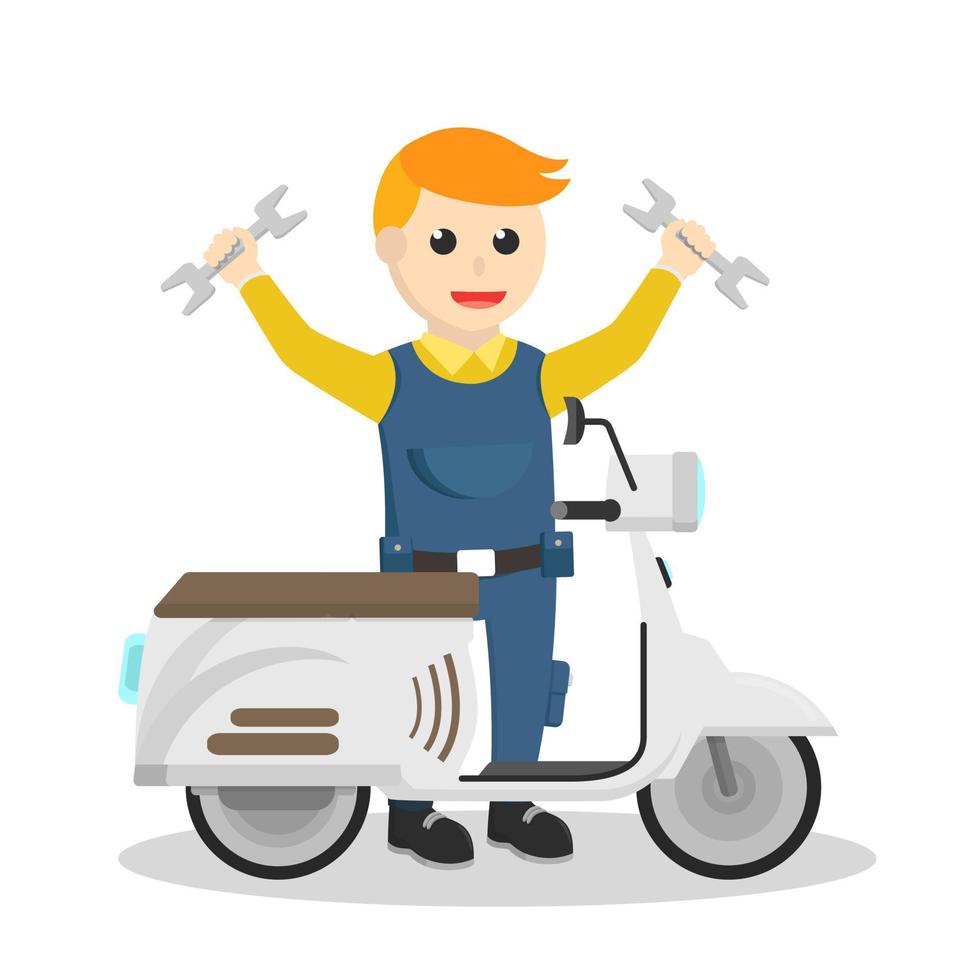 mechanic repair motorcycle design character on white background vector