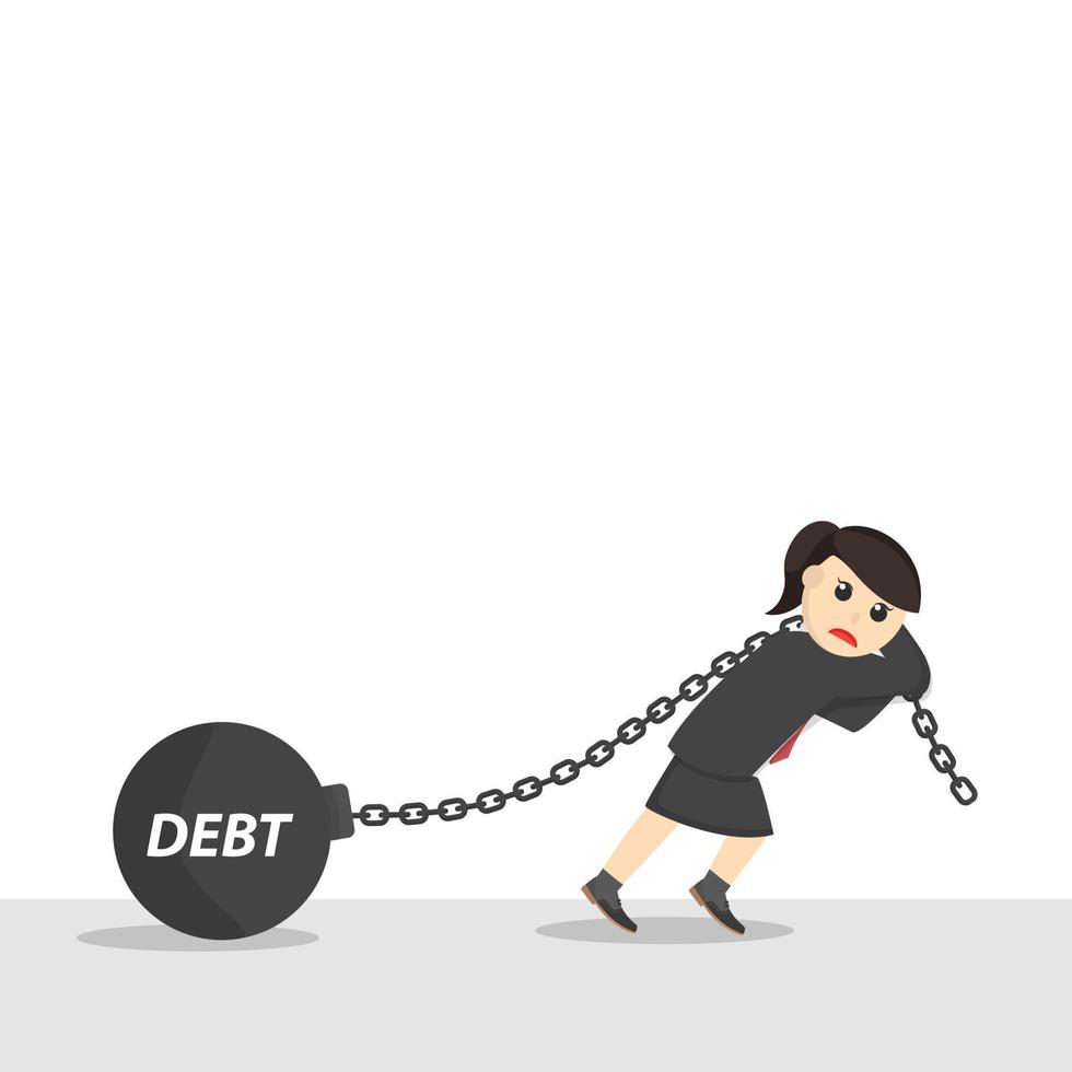 business woman secretary pulling debt ball design character on white background vector
