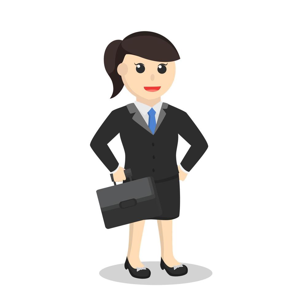 secretaria de mujer de negocios tiene un carácter de diseño de maletín sobre fondo blanco vector