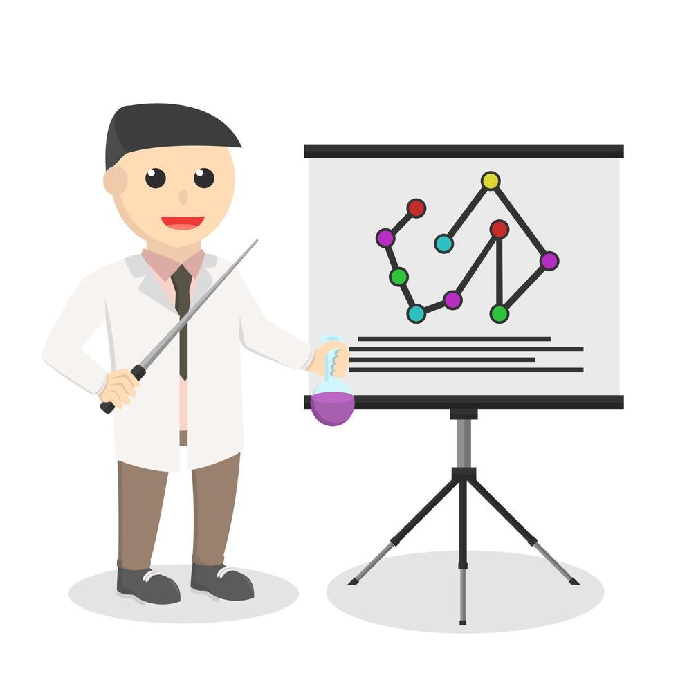 man scientist presentation his research design character on white background vector