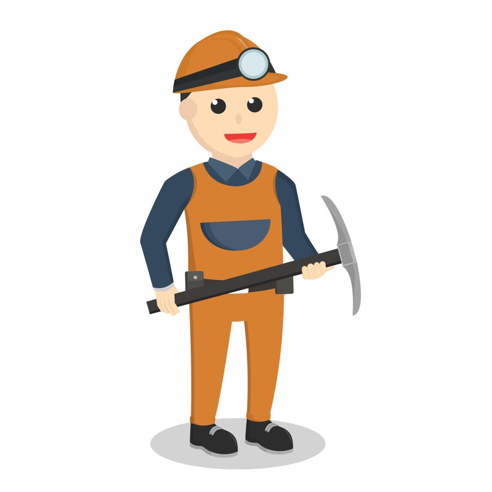 Miner with mining equipment design character on white background vector