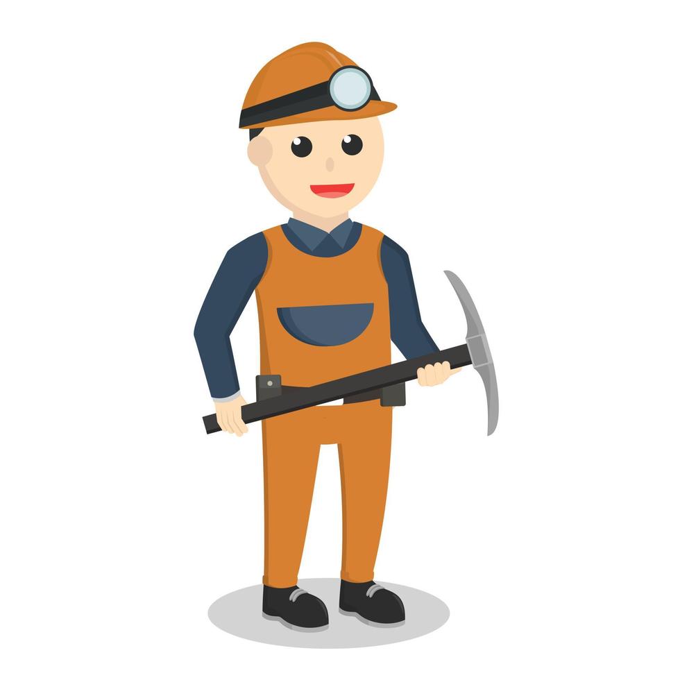 Miner with mining equipment design character on white background vector