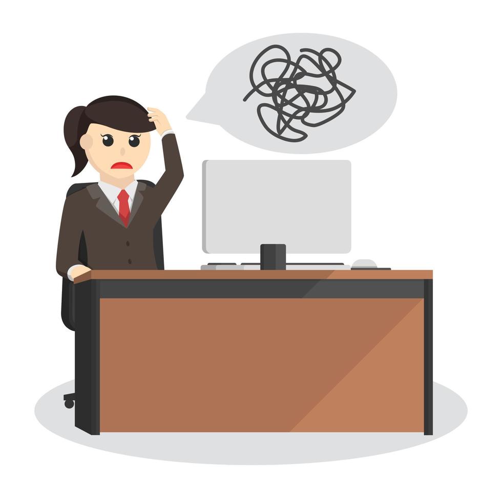 business woman secretary feel tangled thoughts design character on white background vector