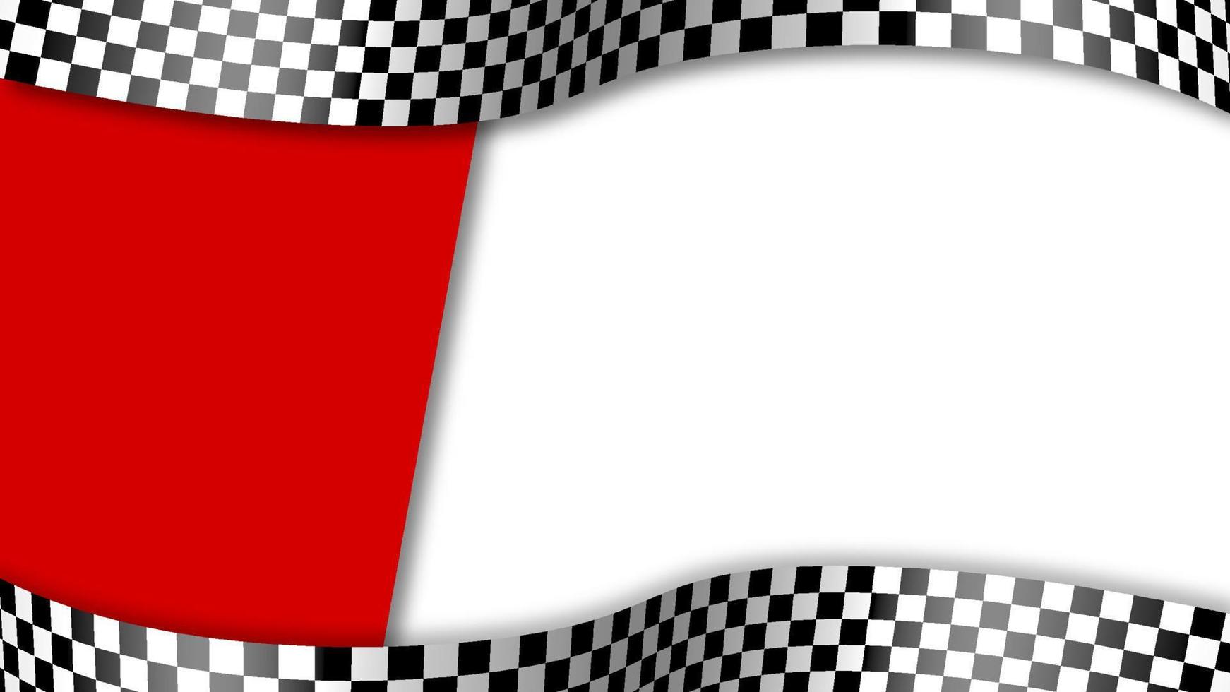 Finish black and white checkered flag waving in wind on white red background. Auto and motorcycle races, sports competitions, victory and defeat in sports. Vector