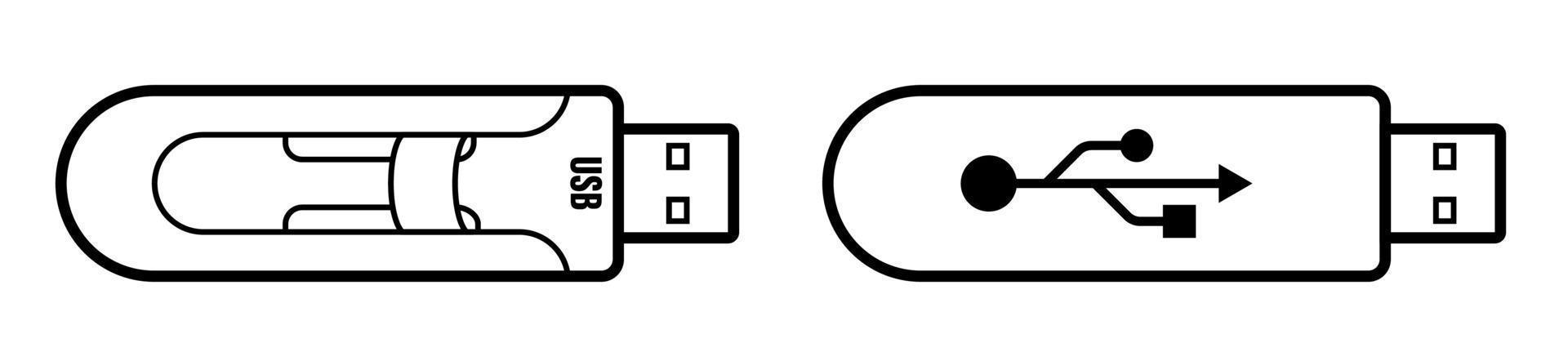 USB flash drive, USB memory card. Media connection standard. Storage of information on removable media. Vector