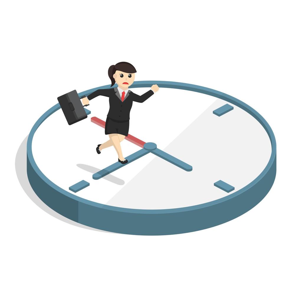 business woman stuck in the time clock design character on white background vector