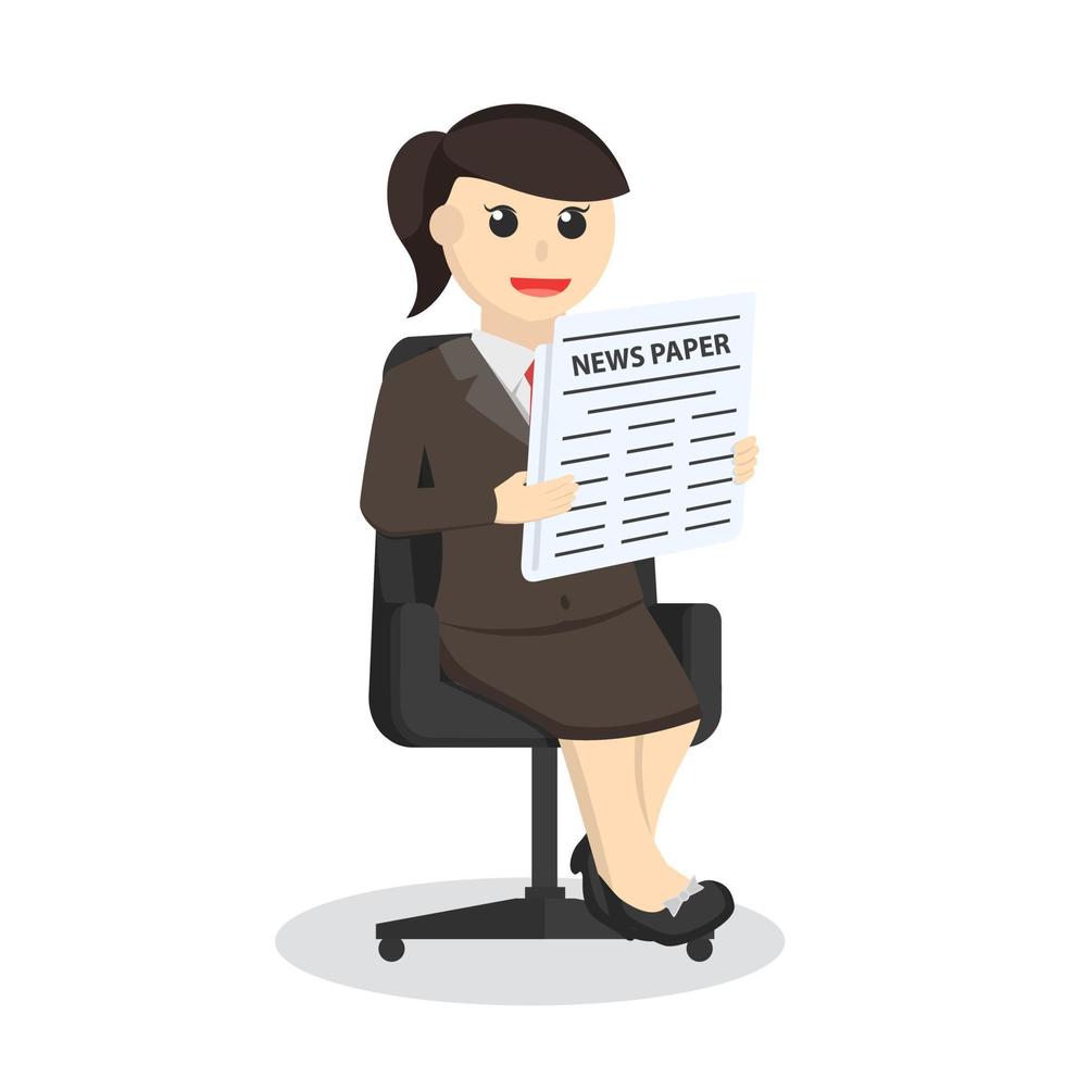 business woman secretary reading newspaper in chair design character on white background vector