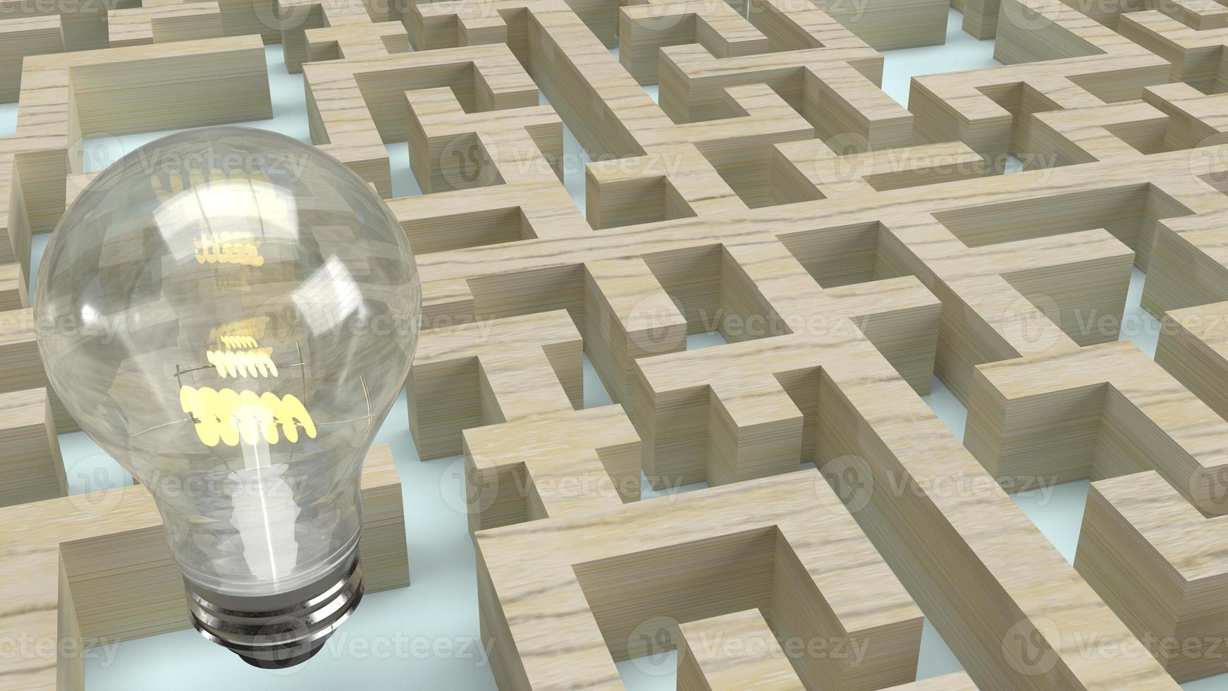 Light bulb in wood maze  for idea content 3d rendering. photo