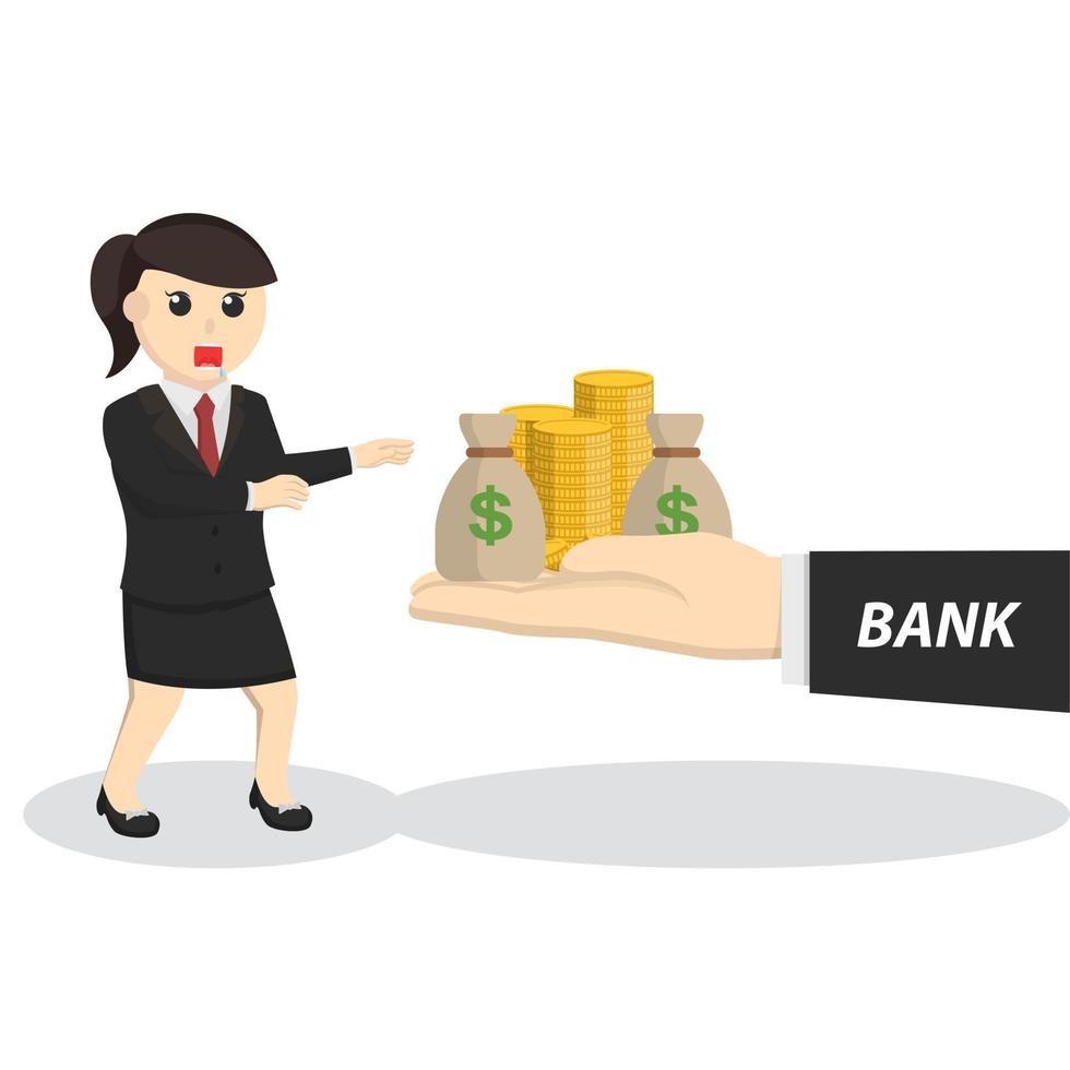 business woman secretary really want to get a loan design character on white background vector