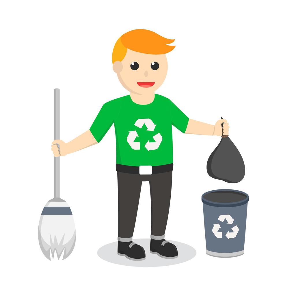 man enviromental activist cleaning with equipment clean design character on white background vector