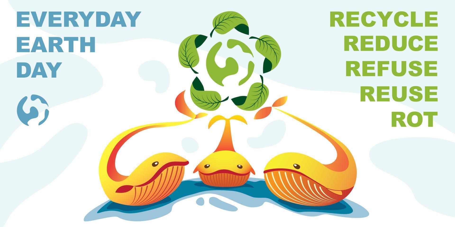 Earth day, planet day. Sea whales holding earth with plants. Ecological lifestyle and sustainable developments. Ecology lifestyle poster. vector
