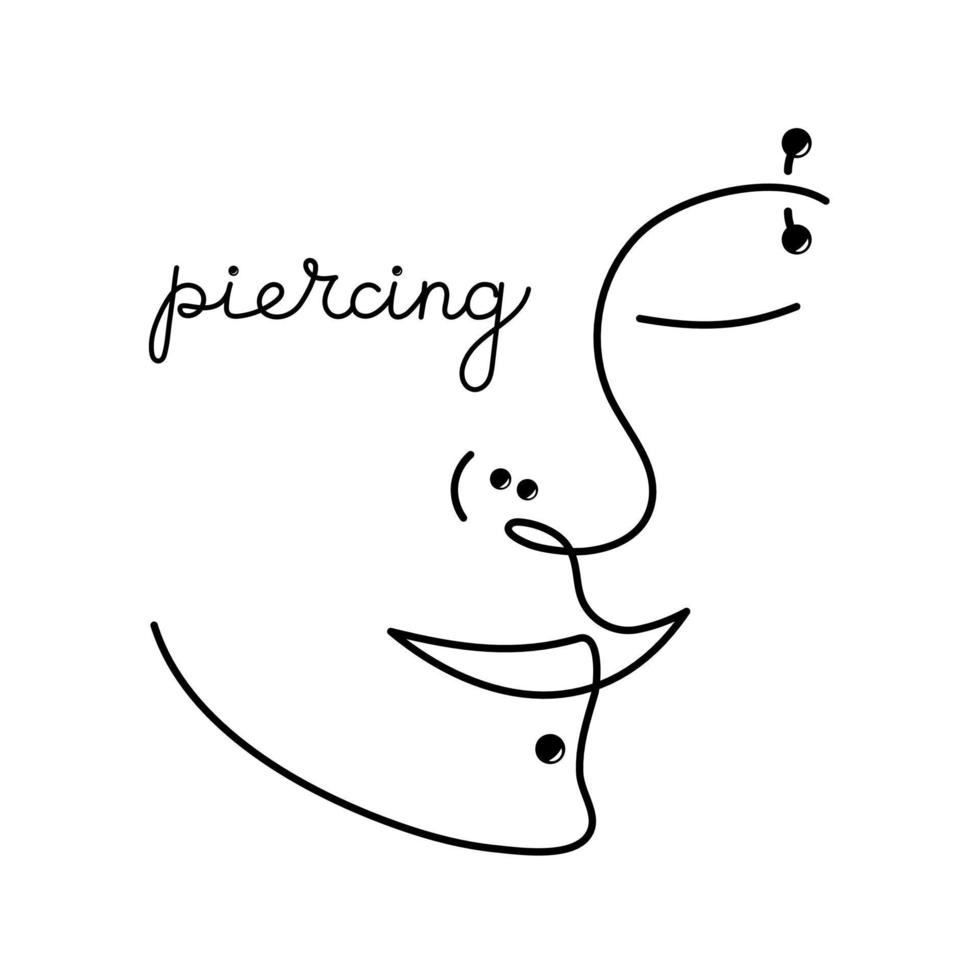 International body piercing day. Pierced ear cartilage. Body jewelry. Line art vector illustration.