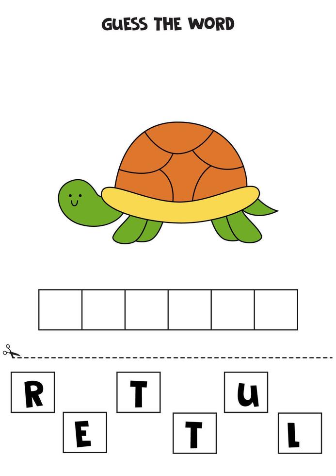 Spelling game for kids. Cartoon cute turtle. vector