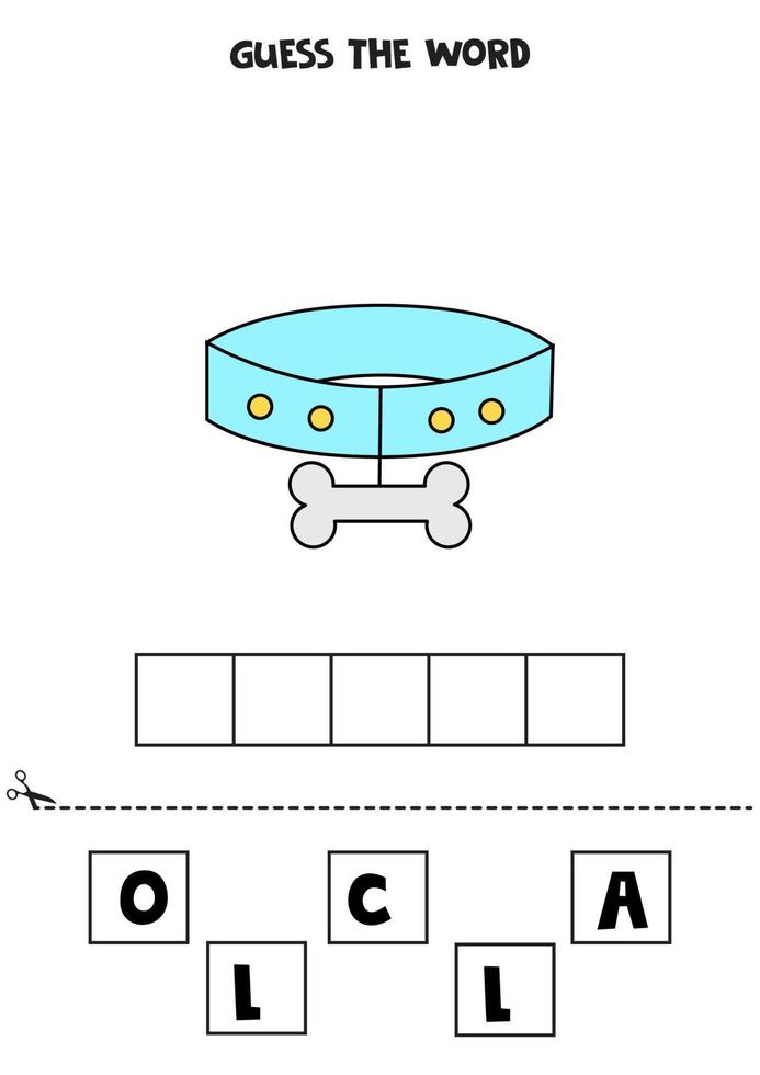 Spelling game for kids. Cartoon dog collar. vector