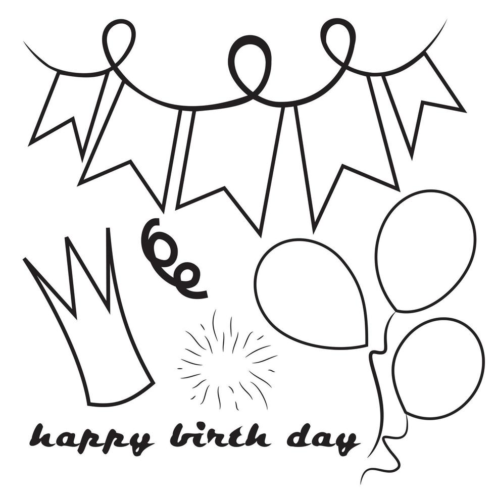 set of hand drawn doodle cartoon objects and symbols on the birthday party. vector