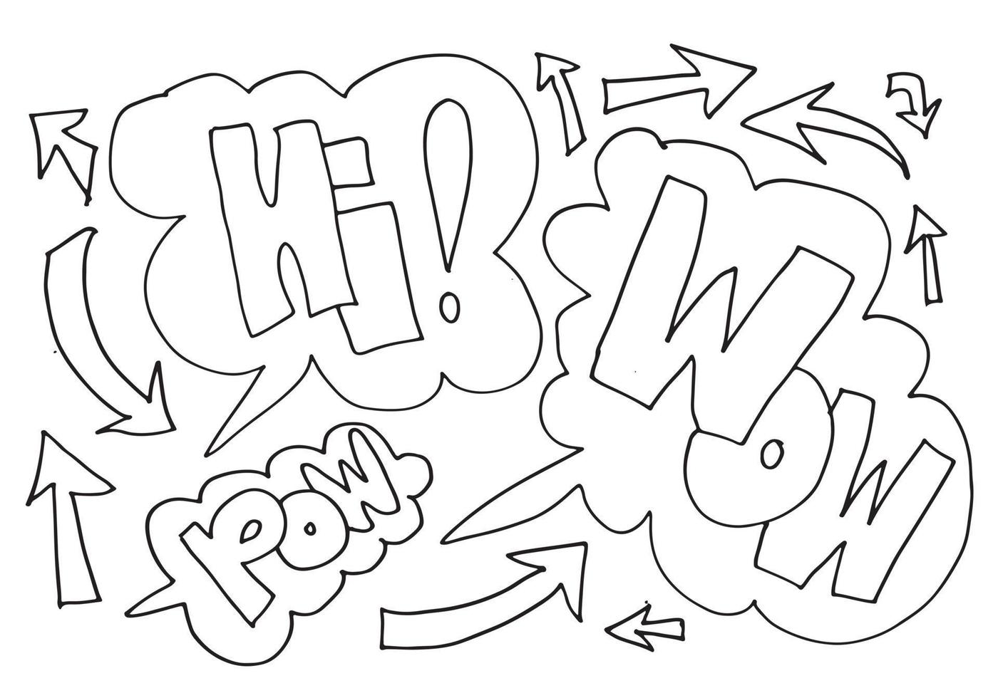Hi,Wow. Sticker for social media content. Vector hand drawn illustration design.Dialog words, conversation phrases.
