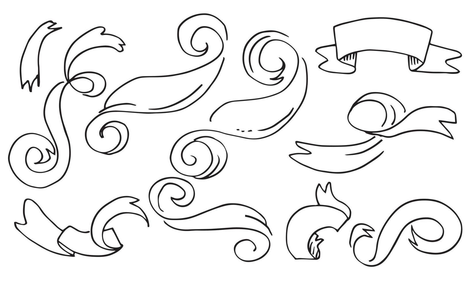 set of hand-drawn doodle banner flags on white background. vector