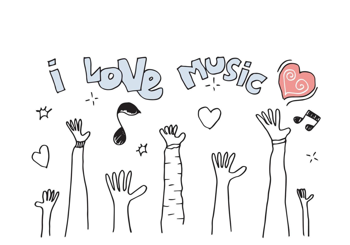 Applause hand draw on white background with i love music  text.vector illustration. vector