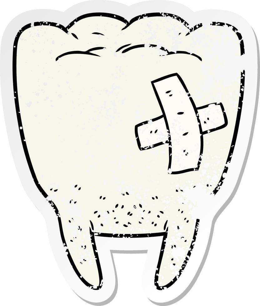 distressed sticker of a cartoon bad tooth vector