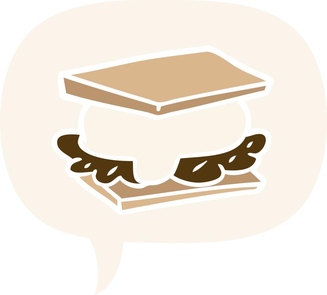 smore cartoon and speech bubble in retro style vector