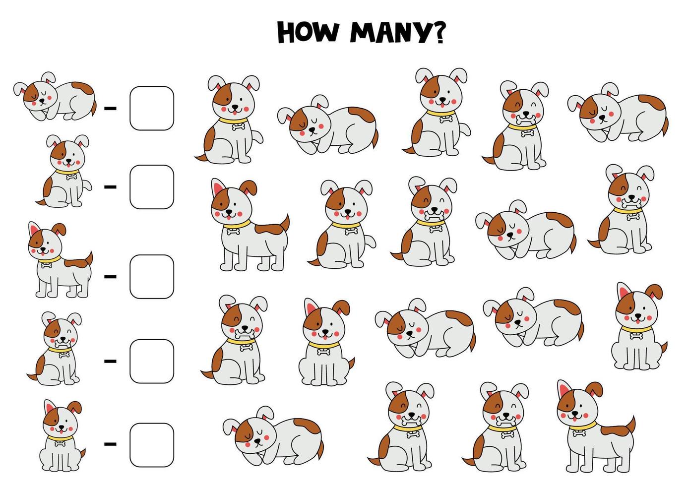 Counting game with cute dogs. Math worksheet. 10690153 Vector Art at