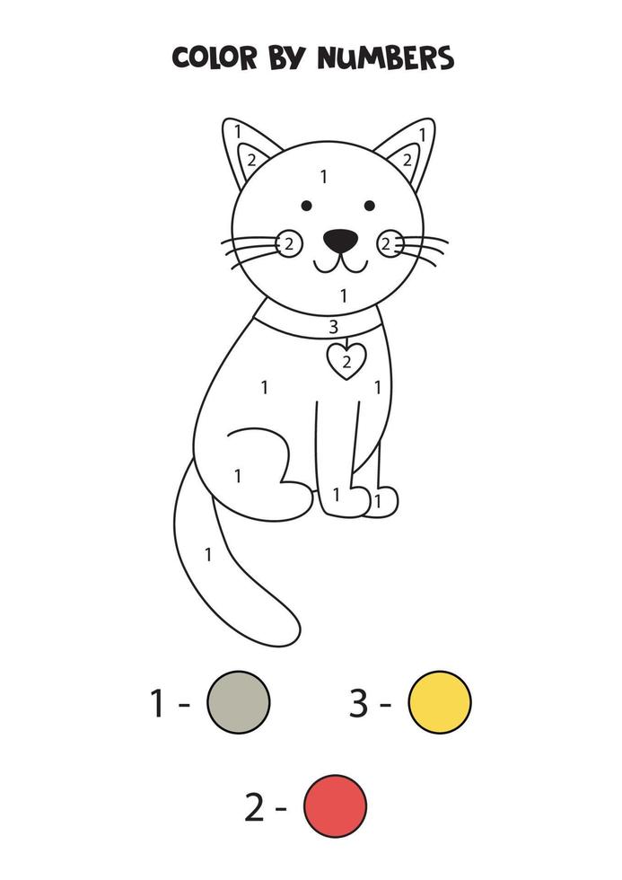 gato de dibujos animados de color por números. hoja de trabajo para niños.  10690156 Vector en Vecteezy