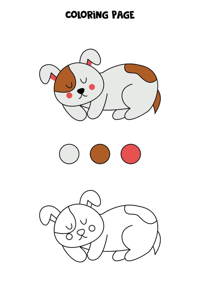 Color cute sleeping dog. Worksheet for kids. vector
