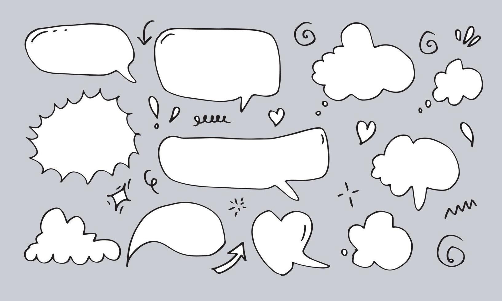 Hand drawn set of speech bubbles isolated on white background. vector