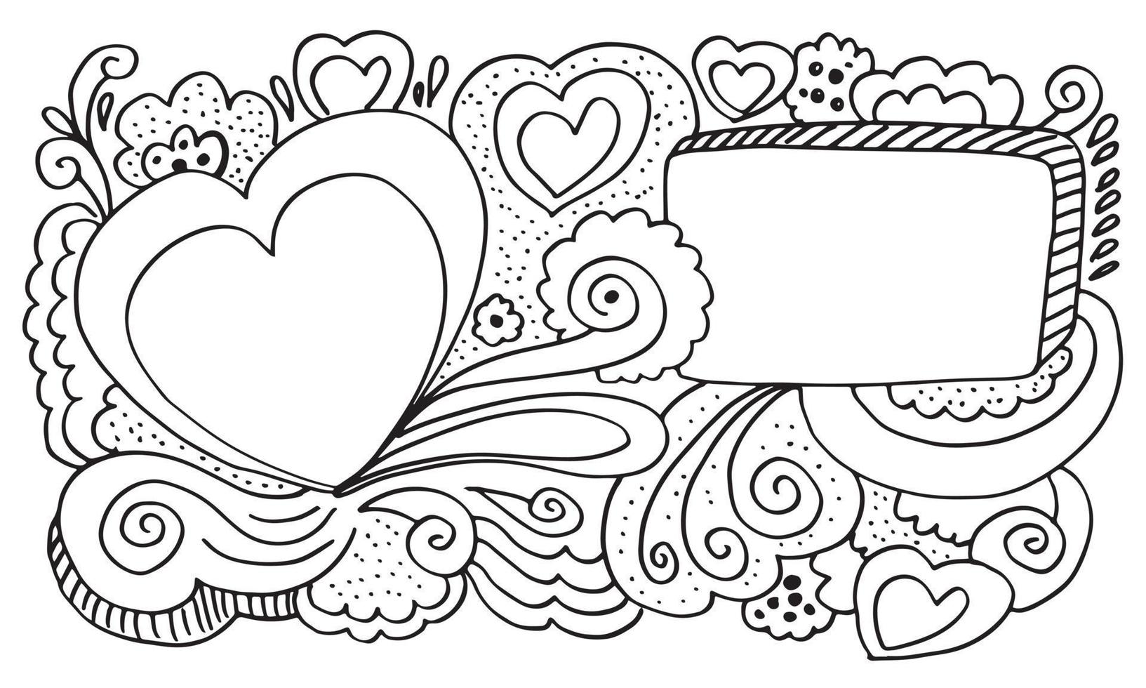 fondo vectorial con corazones y marco de garabatos. boda, tarjeta del día de san valentín en estilo dibujado a mano.ilustración vectorial.eps 10. vector