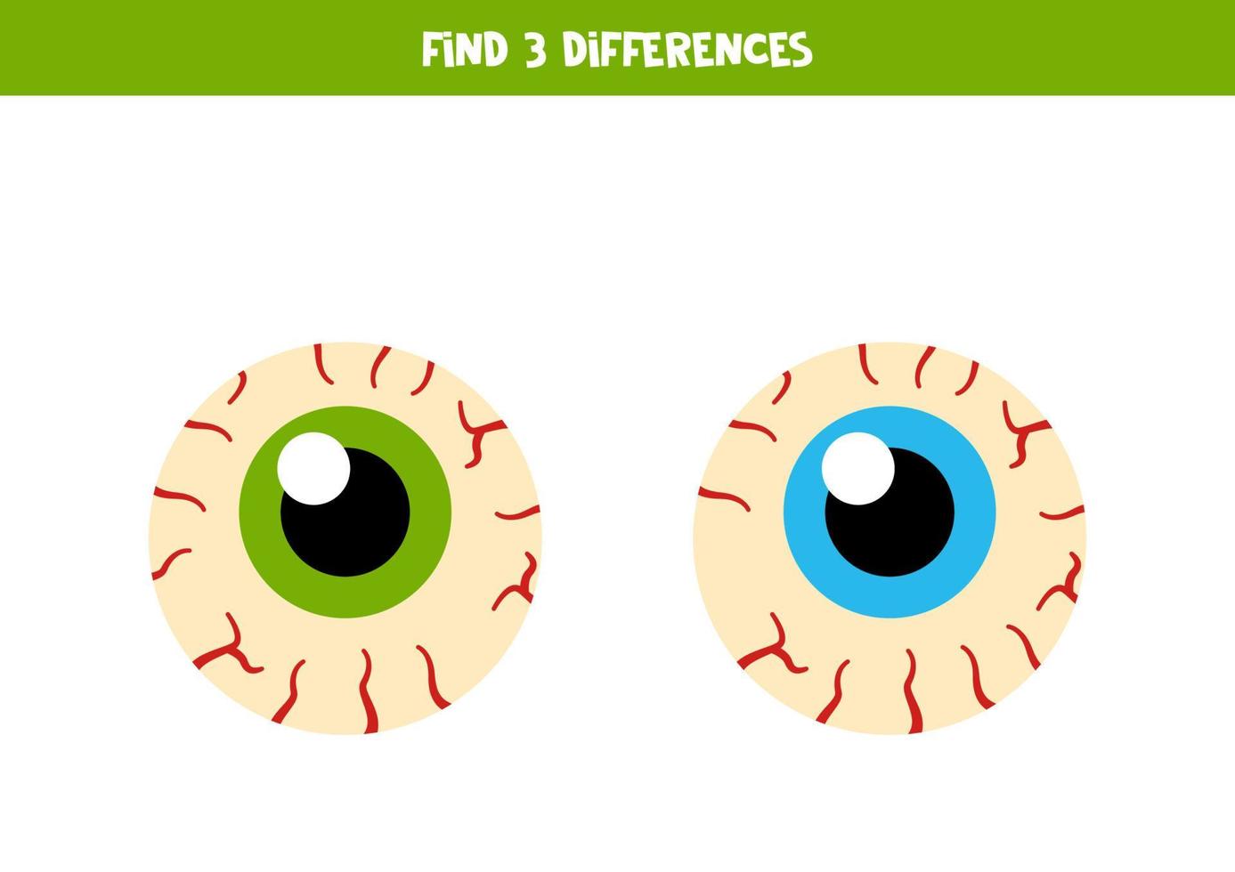 Find three differences between two cartoon eyes. vector