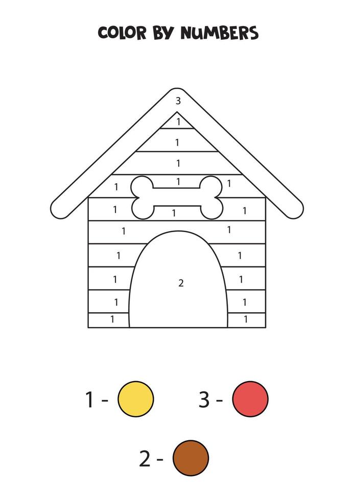 Color dog kennel by numbers. Worksheet for kids. vector