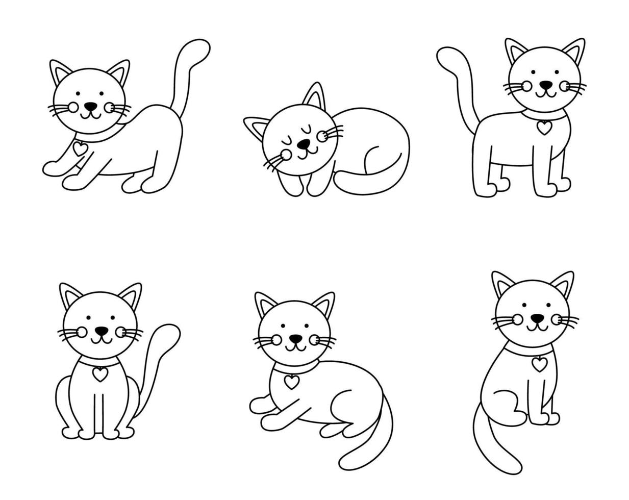 conjunto de gatos lindos en estilo de dibujos animados. página para colorear  para niños. 10690330 Vector en Vecteezy