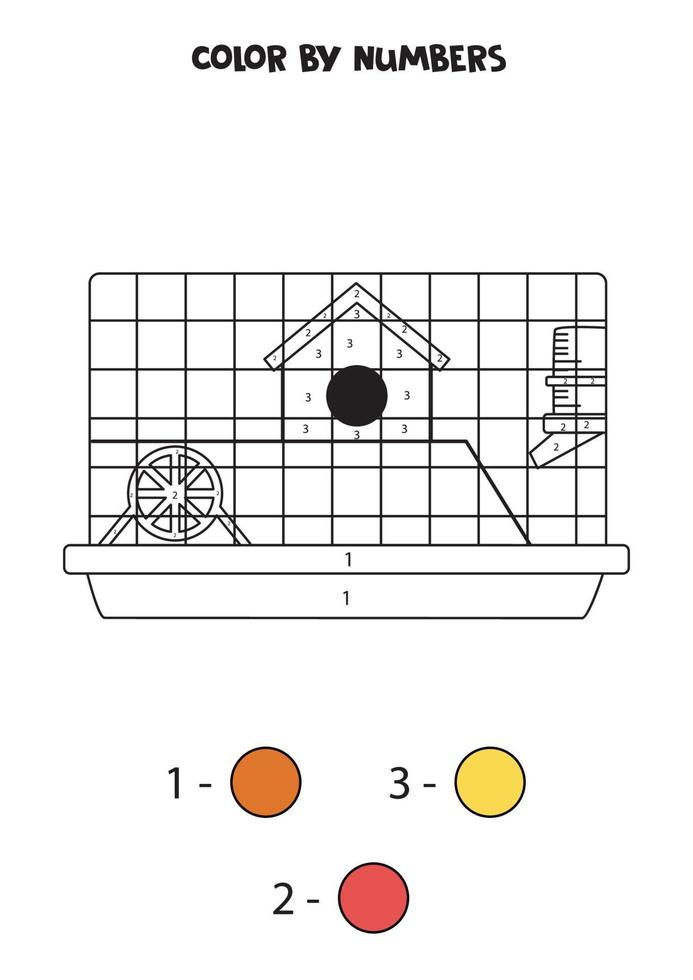 Color cartoon hamster cage by numbers. Worksheet for kids. vector