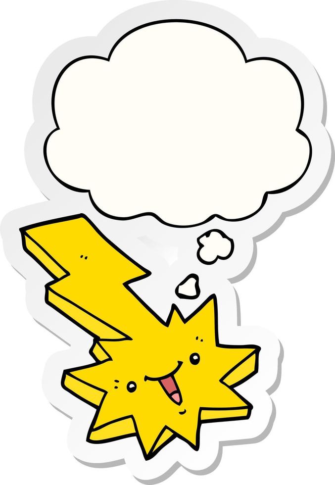 cartoon lightning strike and thought bubble as a printed sticker vector
