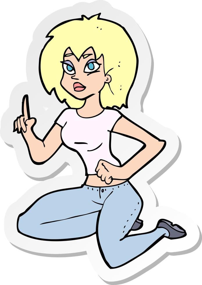 sticker of a cartoon sitting woman with idea vector