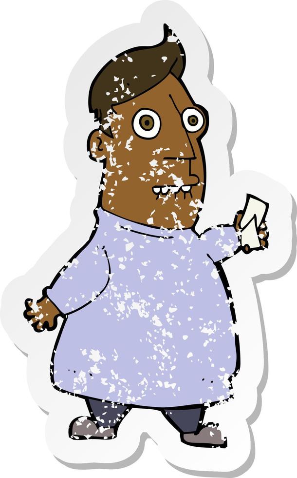 retro distressed sticker of a cartoon nervous man with tickets vector