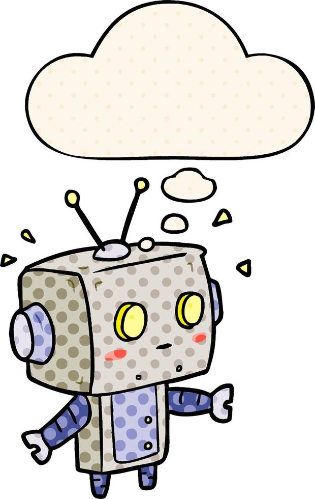 cartoon robot and thought bubble in comic book style vector