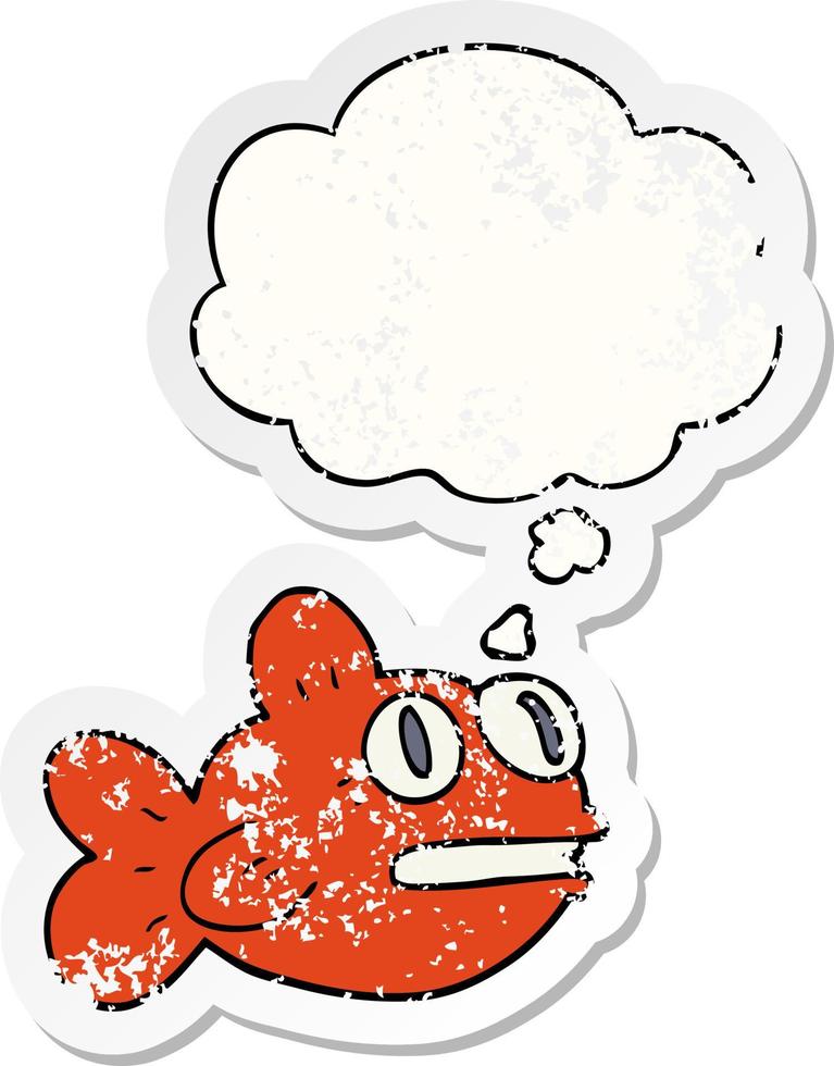 cartoon fish and thought bubble as a distressed worn sticker vector