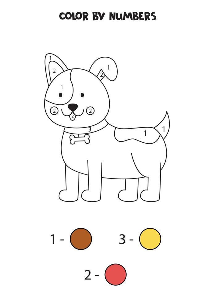 Color cartoon dog by numbers. Worksheet for kids. vector