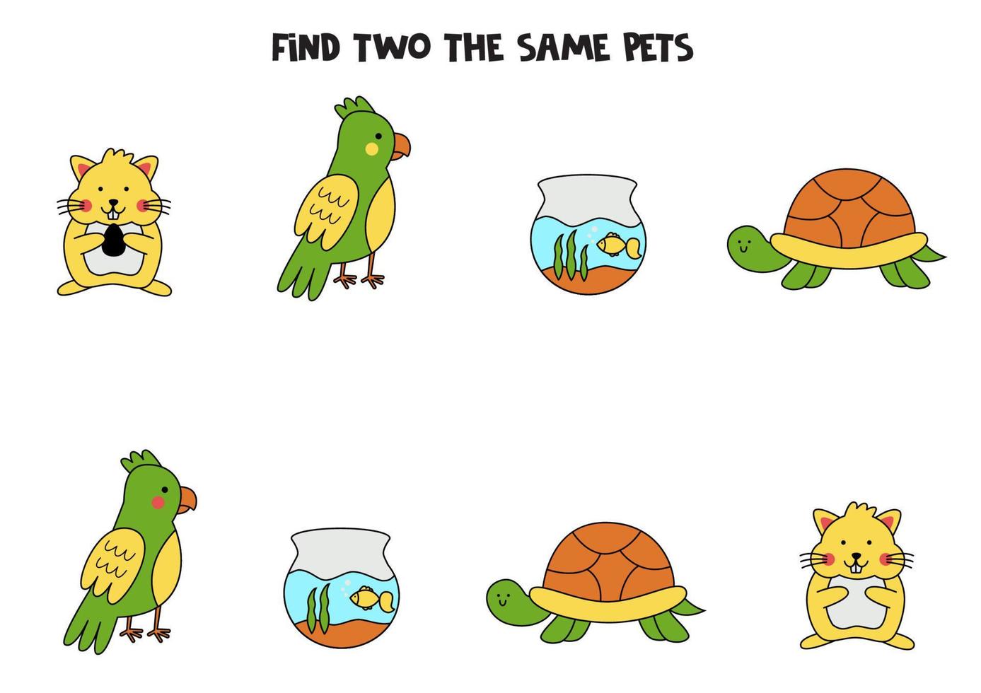 Find two cute identical pets. Educational game for preschool children. vector