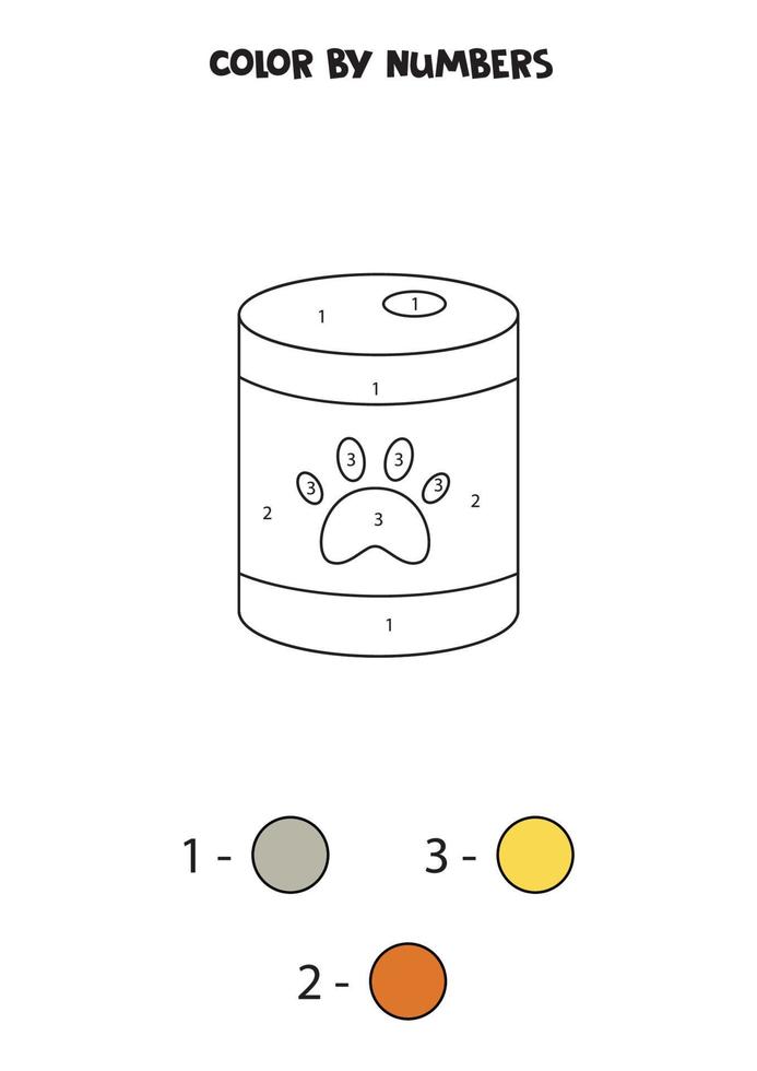 Color cartoon dog food by numbers. Worksheet for kids. vector